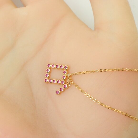 Rose Gold Geometric Charm Necklace with Pink Stones, XPNL0244 - Picture 6 of 13